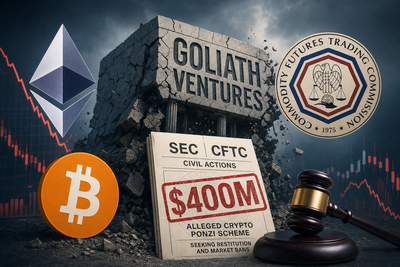 SEC and CFTC enforcement action diagram showing fund flow from investors to Goliath Ventures to personal accounts