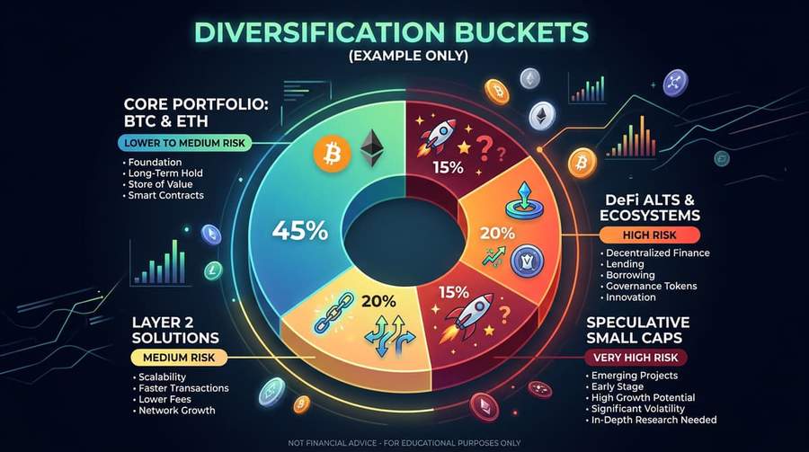 Example allocation buckets: core, growth, niche (illustrative only; not advice)