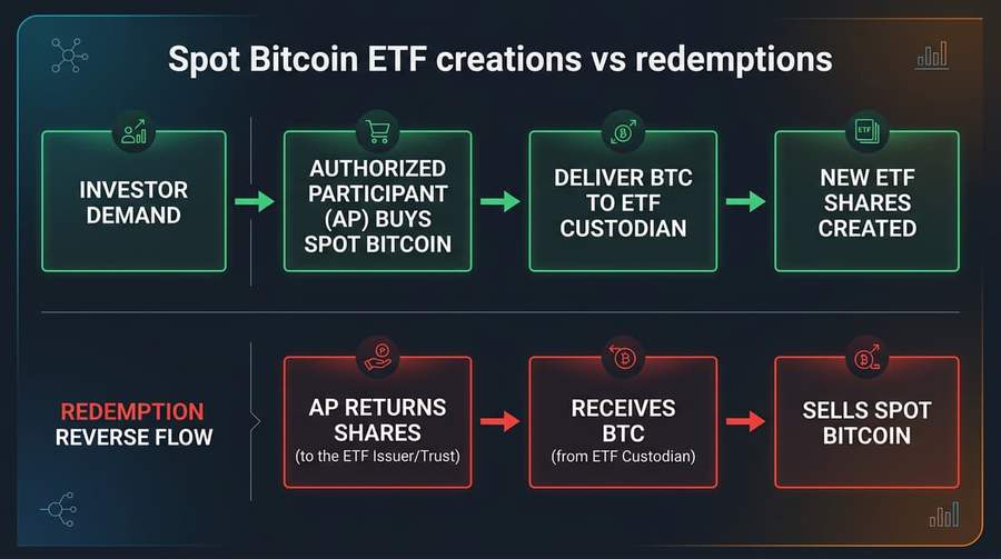 How authorized participants create and redeem spot ETF shares against the underlying crypto