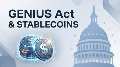 US Capitol building with a stablecoin regulatory framework overlay
