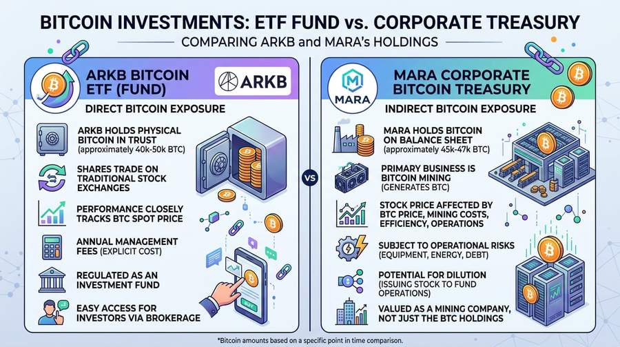 ARKB ETF Bitcoin held vs a major minerβs balance-sheet BTC β different structures, both transparent in filings.