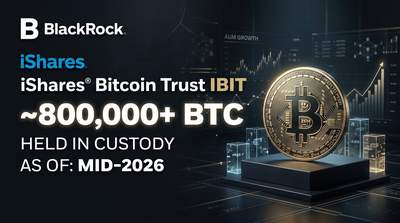 BlackRock corporate wordmark logo with Bitcoin holdings chart overlay