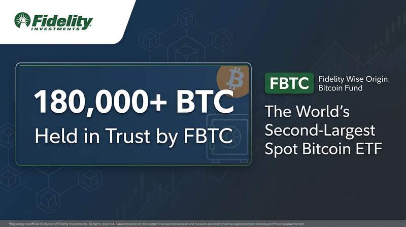 Fidelity Investments logo with Bitcoin ETF accumulation chart