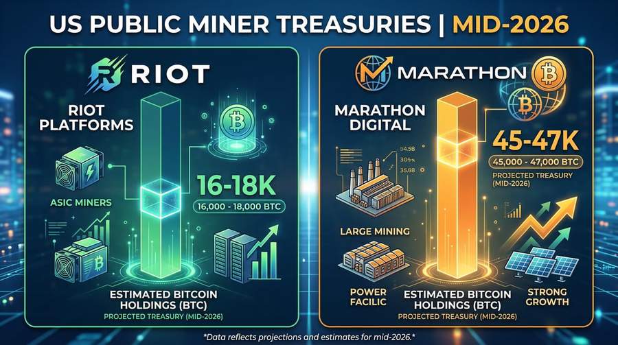 Riot vs Marathon miner treasuries (illustrative mid-2026).