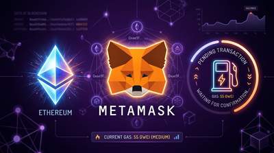 MetaMask fox logo with pending transaction loading concept editorial