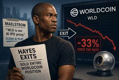 Arthur Hayes selling WLD position chart showing price decline from $0.60 to $0.40