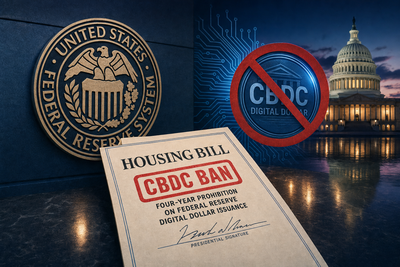 U.S. Capitol building with digital dollar prohibition notice and Federal Reserve seal