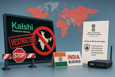 Map showing prediction market restrictions across multiple countries with India highlighted