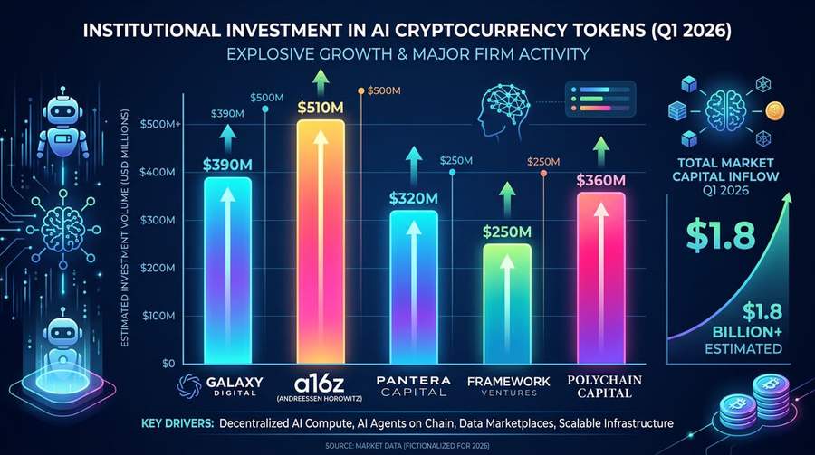 Chart showing increasing institutional investment in AI cryptocurrency tokens Q1 2026