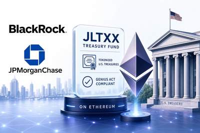 JPMorgan tokenized Treasury fund filing on Ethereum blockchain with GENIUS Act compliance badge