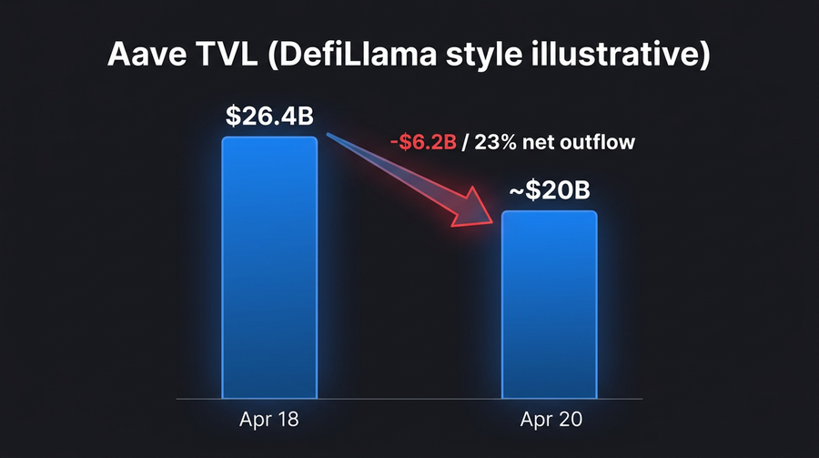 Illustrative Aave TVL drawdown during Kelp fallout (DefiLlama-style figures from article)