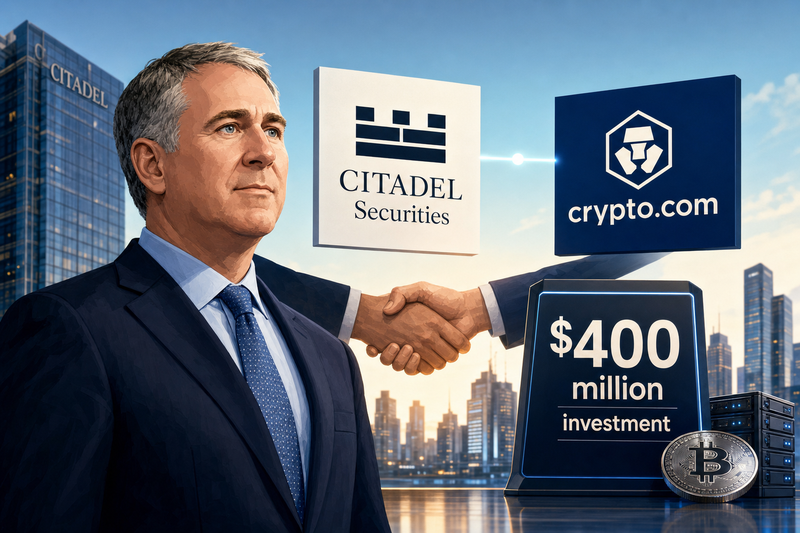 Citadel Securities and Crypto.com partnership visualization with institutional finance meeting crypto infrastructure