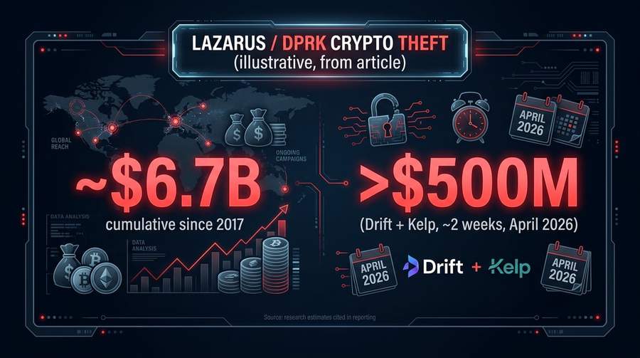 Scale context: cumulative Lazarus-linked theft vs recent DeFi losses (figures from reporting in this article)