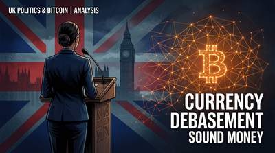 Abstract visualization of British pound symbol fragmenting into digital bitcoin network nodes