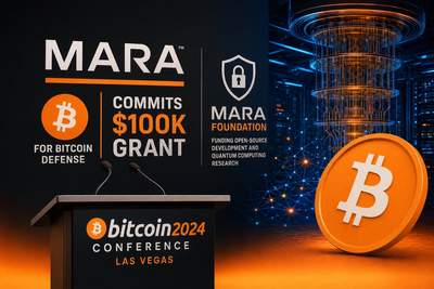 MARA Foundation logo with Bitcoin network visualization and quantum computing imagery