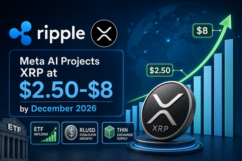 XRP price projection chart showing Meta AI's bull and bear scenarios through December 2026