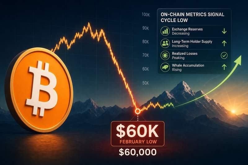 Bitcoin chart showing February 2026 price bottom around $60,000 with recovery trajectory