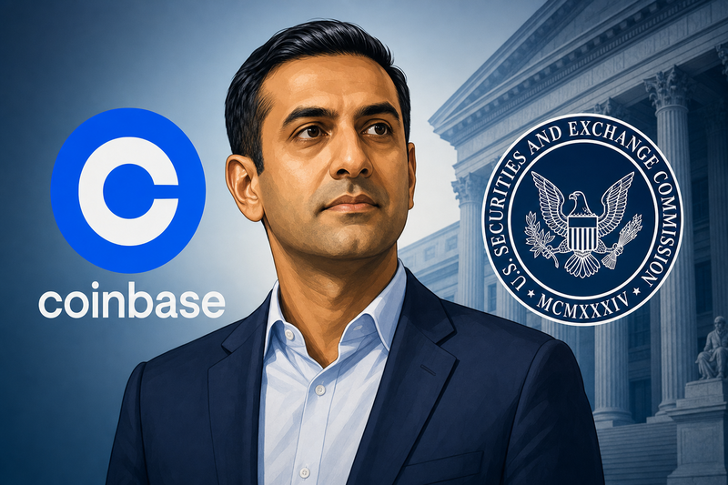 Paul Grewal transitioning from Coinbase CLO role with legal and regulatory imagery