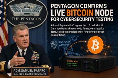 U.S. military Bitcoin node concept showing the Pentagon and Bitcoin network visualization