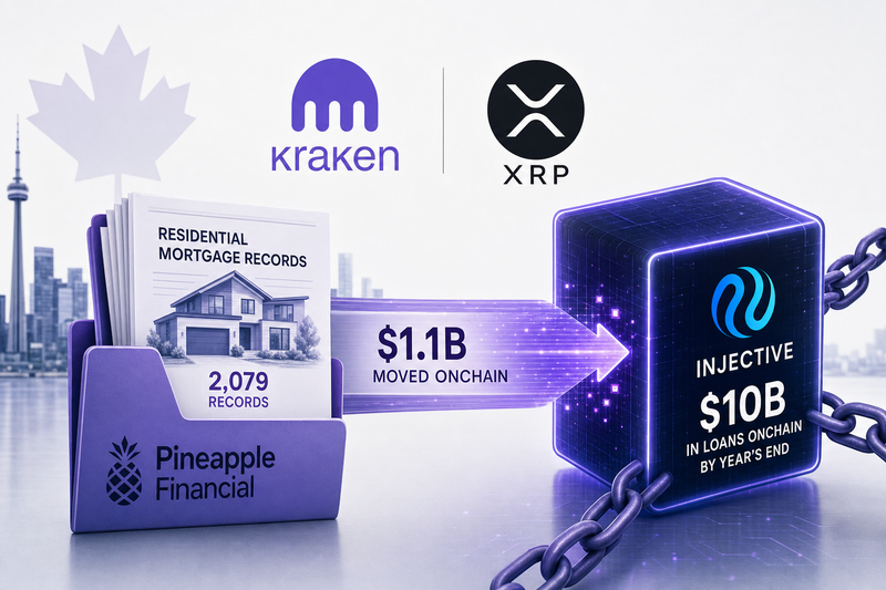Infographic showing Pineapple Financial's mortgage record migration to Injective blockchain