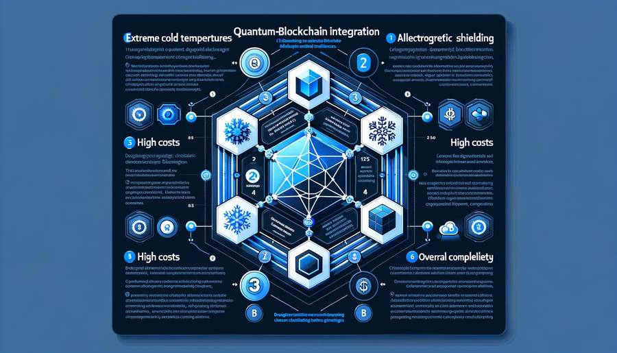 Challenges facing quantum blockchain integration including temperature, cost, and complexity