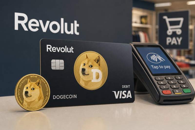 Physical Dogecoin payment card by Revolut for everyday spending