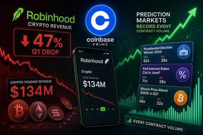 Robinhood stock chart showing Q1 2026 earnings miss with crypto revenue decline highlighted