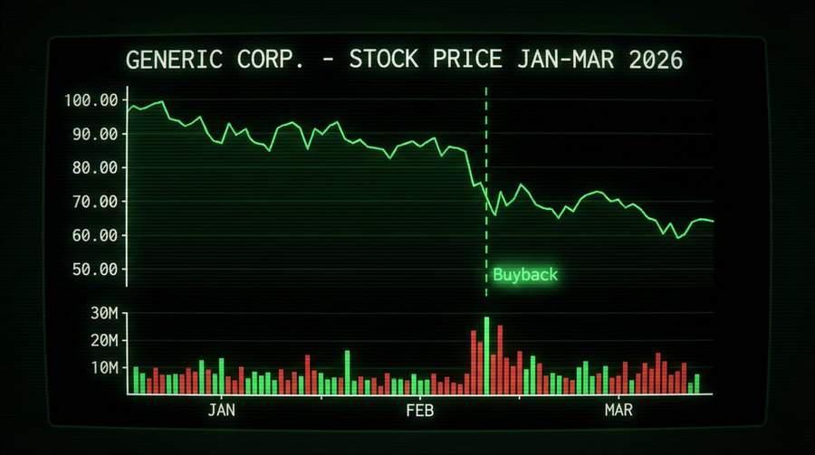 Robinhood stock price chart showing 35% decline from January to March 2026 with buyback announcement marked