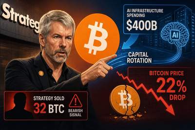 Bar chart showing $4 billion in Bitcoin ETF outflows versus $400 billion deployed into AI infrastructure