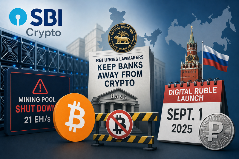 SBI Crypto mining pool closure and India RBI crypto banking restrictions infographic