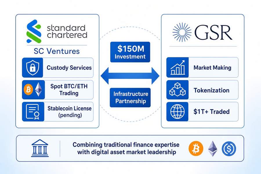 Diagram showing SC Ventures and GSR partnership structure including custody, trading, market making, and tokenization services