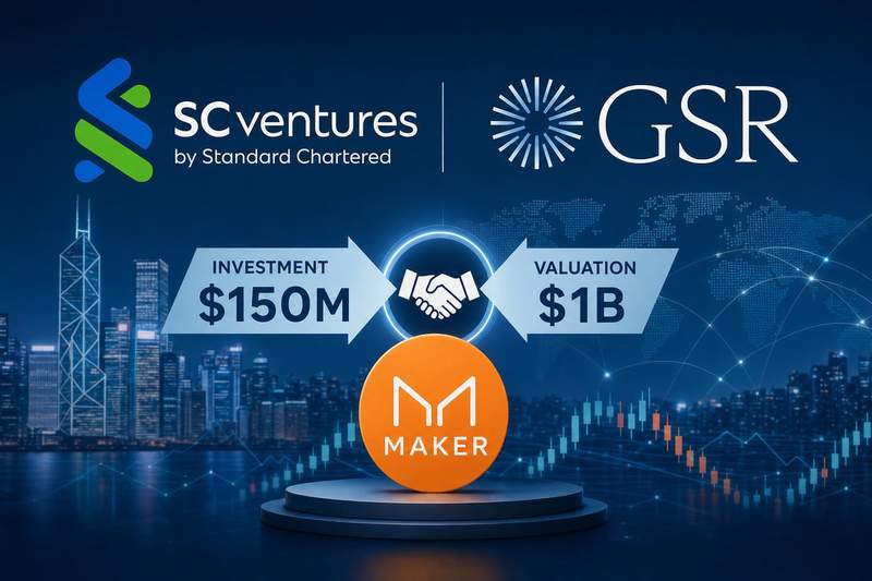 Standard Chartered and GSR partnership diagram showing traditional finance connecting to digital assets