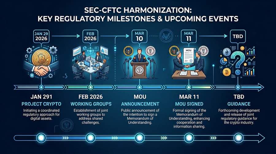 Timeline showing SEC-CFTC harmonization milestones and upcoming regulatory events