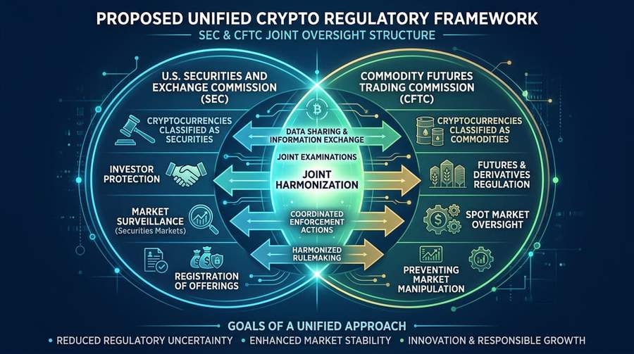 SEC and CFTC regulatory framework diagram showing unified crypto oversight structure