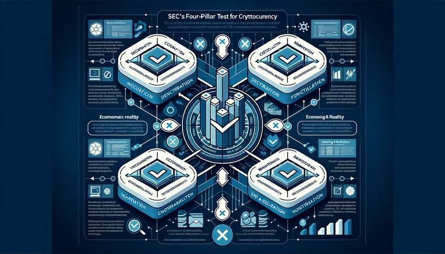 SEC four-pillar cryptocurrency classification flowchart showing criteria for security determination
