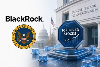 SEC building with blockchain network graphics overlaid representing tokenized stock framework