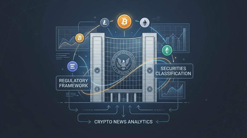 SEC headquarters building with cryptocurrency symbols overlaid