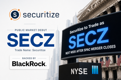 Securitize SECZ stock ticker debut with tokenization infrastructure visual