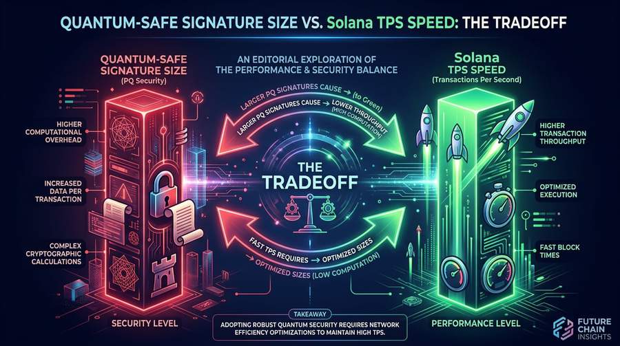 Chart comparing Solana&rsquo;s current 65,000 TPS with projected 39,000 TPS after quantum-resistant upgrade