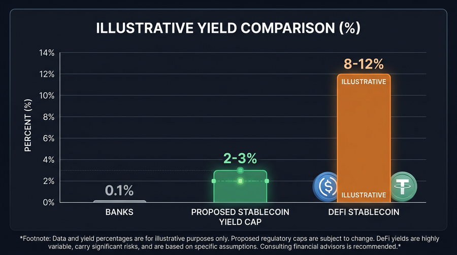 Chart comparing yield caps for major stablecoins under new regulatory framework