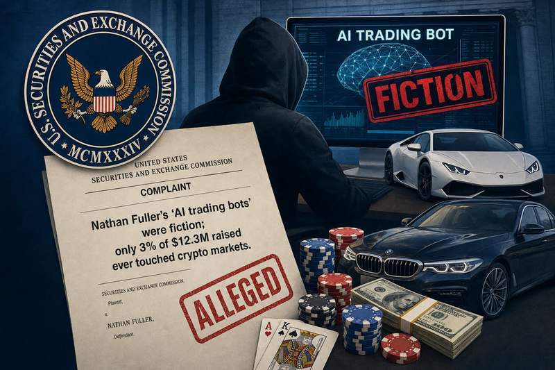 SEC complaint breakdown showing $12.3M investor funds divided into personal use, Ponzi payments, and actual crypto trading