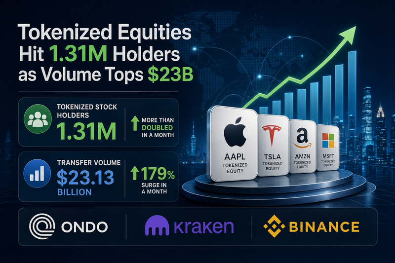 Tokenized stock market growth chart showing holder expansion and trading volume surge
