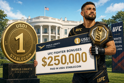 USD1 stablecoin logo alongside UFC octagon at the White House South Lawn event