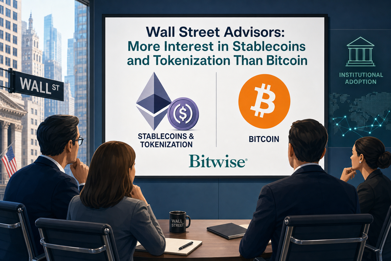 Financial advisors comparing stablecoins and tokenization interest versus Bitcoin investment