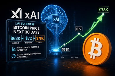 Bitcoin price chart showing xAI prediction range from $63,000 floor to $78,000 target