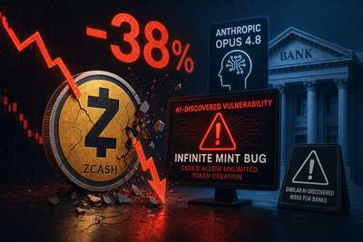 Diagram showing AI system discovering vulnerability in Zcash code with warning indicators